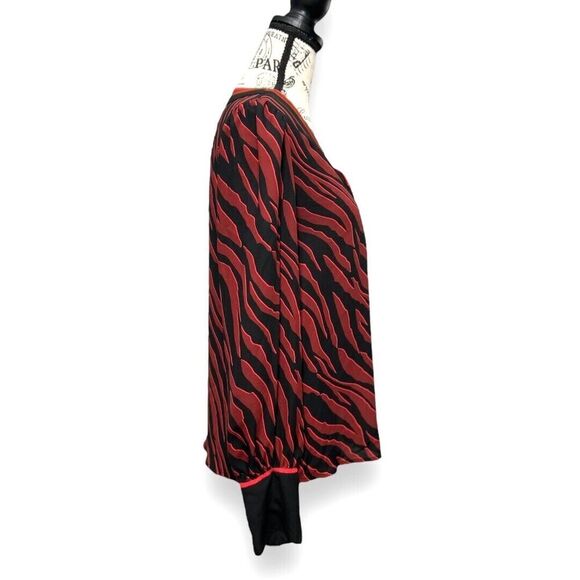 Express S Red Black Zebra Print V-Neck Blouse Long Sleeve Button Cuff Top Y2K - Picture 2 of 11